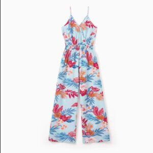Tropical Floral Jumpsuits Sleeveless Wide-Leg Romper Summer Vacation Beachwear